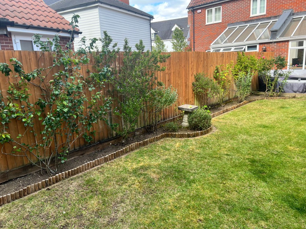 Tidied garden border and lawn edge ready for reseeding in Essex